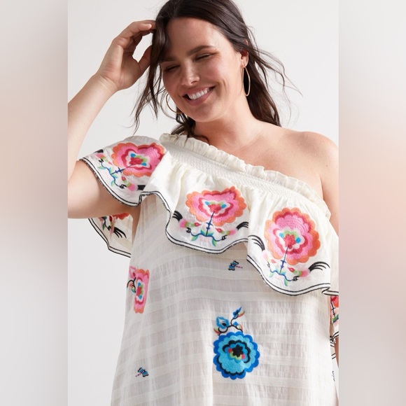 Plenty by Tracy Reese X Anthropologie Embroidered One-Shoulder Dress Large - Picture 3 of 6